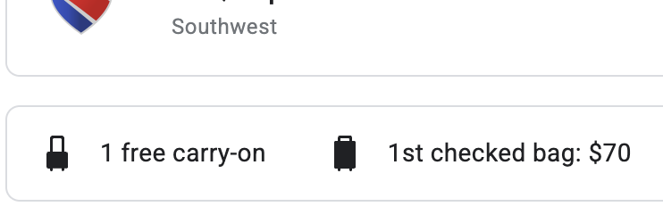 $70 for a checked bag on southwest is crazy