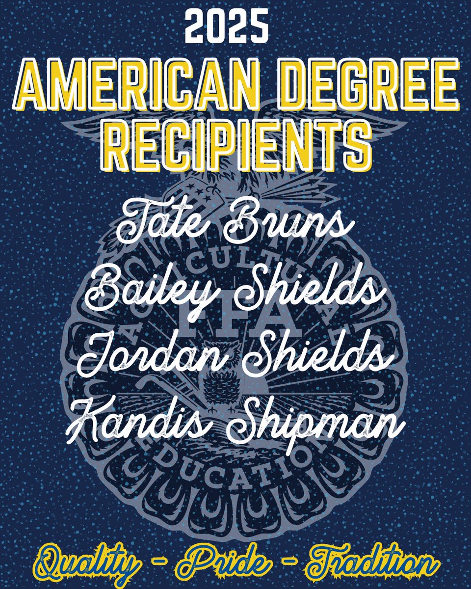 Congratulations to the 4 Troy FFA Alumni who will receive the American FFA Degree; the highest degree an FFA member can earn!
 
Your dedication, leadership, and service have made us proud!

#QualityPrideTradition #AmericanDegree #FFA
