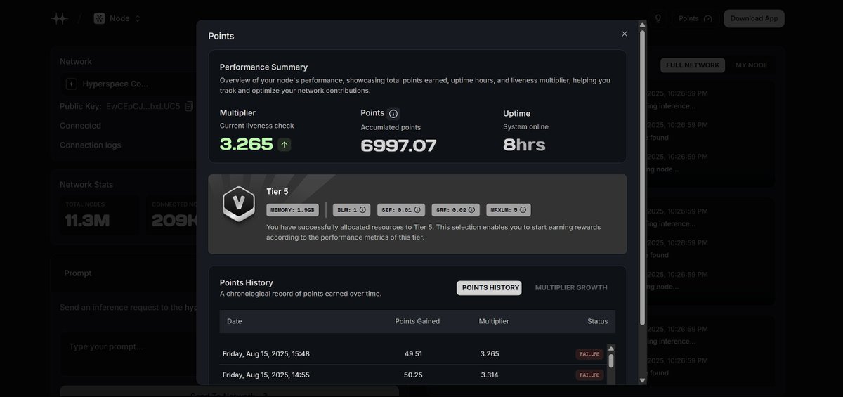 stvn (✸,✸) (@0x_stvn) on Twitter photo What is your <a href="/HyperspaceAI/">Hyperspace</a> node performance?
I have accumulated 6997 Points and an Uptime of 8 hours.
It's a great way to contribute and earn. If you want to get in on the action, join the network and start your journey. 👇
node.hyper.space What is your <a href="/HyperspaceAI/">Hyperspace</a> node performance?
I have accumulated 6997 Points and an Uptime of 8 hours.
It's a great way to contribute and earn. If you want to get in on the action, join the network and start your journey. 👇
node.hyper.space