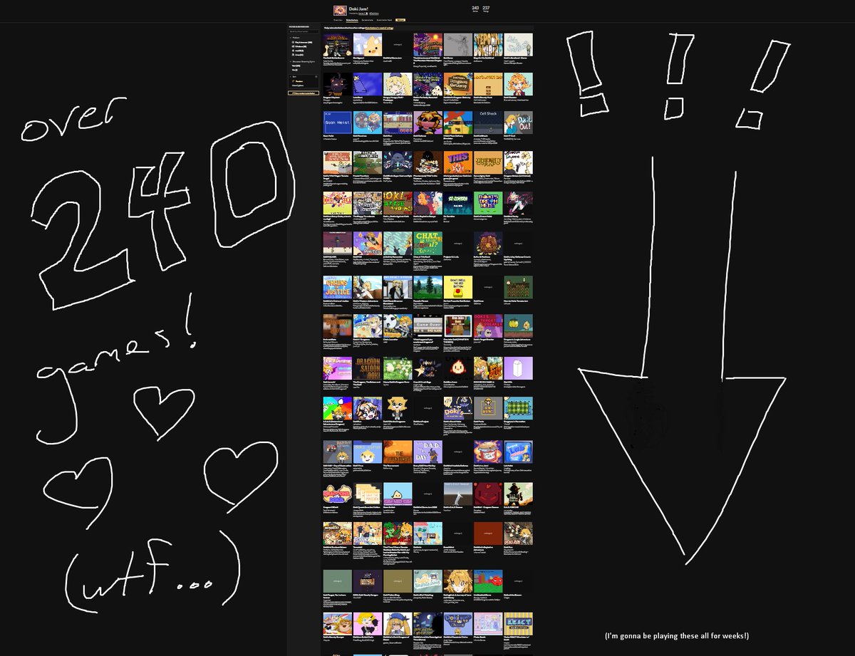 ◤ #DokiJam is a wrap! did you enjoy cooking &amp; learning? 😌
&lt;&gt; this was such a blast, my heart is actually going to burst with how passionate &amp; cool these games are...

🔽 taste the gorgeous game entries now!
&gt;&gt; and stay tuned for the showcase stream &gt;:)
