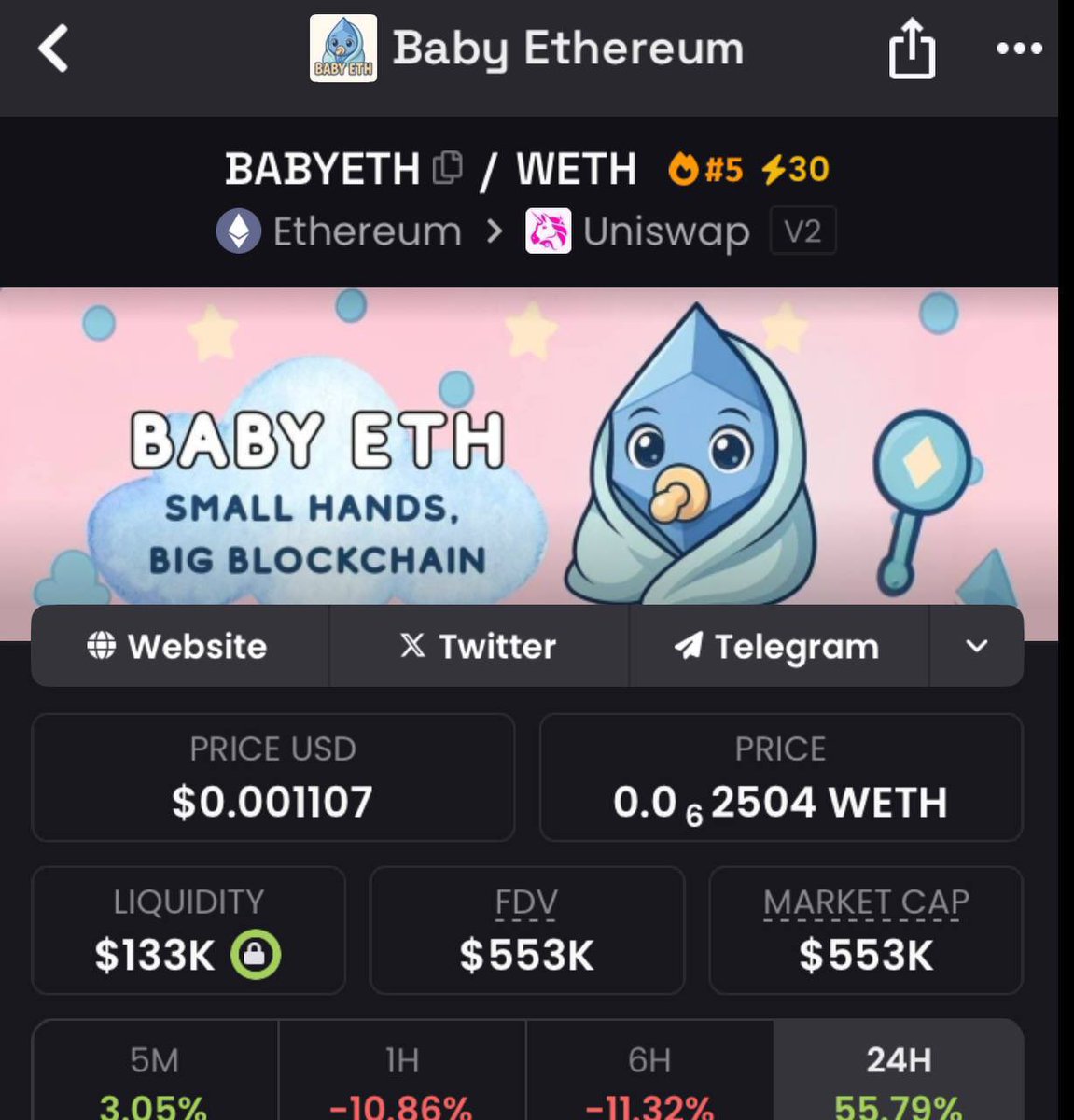 ETH play 

$BABYETH  500k MC 

CA:0x4ff23cf2804e777c233890119b881cab7fd60652

dexscreener.com/ethereum/0x568…