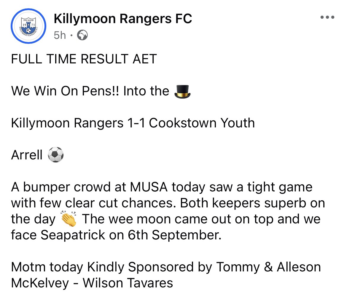Killymoon Rangers FC tweet media