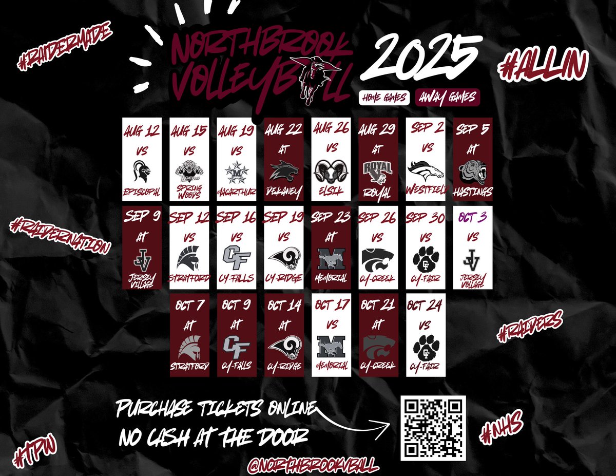 The season is here! Lady raiders 2025 volleyball schedule! 🏐🏐🏐
