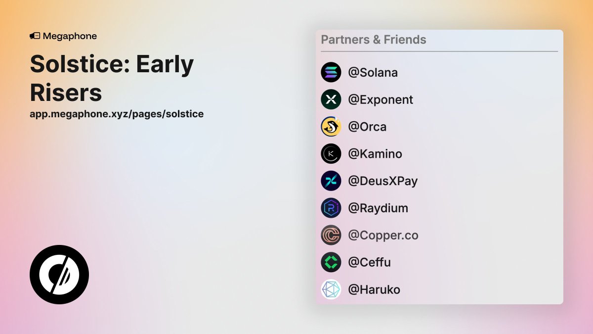 &lt; Introducing <a href="/solsticefi/">Solstice</a> Early Risers Campaign powered by <a href="/megaphone_hq/">Megaphone</a> &gt;

Solstice is a public permissionless protocol that unlocks secure, institutional-grade yield on Solana.

📝🧵Easy Guide For Completing Solstice Early Risers Campaign Tasks.