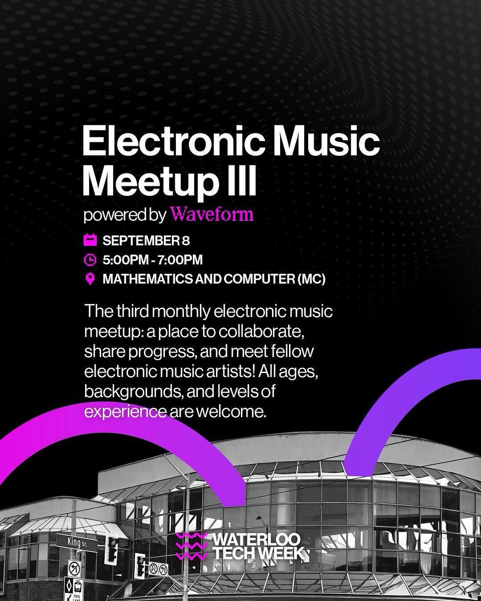 wlootechweek's tweet image. Electronic Music Meetup III with Waveform 

🗓️ September 8
📍 MC 

Want feedback on your new track? In a creative rut? Just found something really inspiring? This is the place to share!

🔗 Register here: lu.ma/bipxgyvl 

#waterlootechweek #waveform #electronicmusic