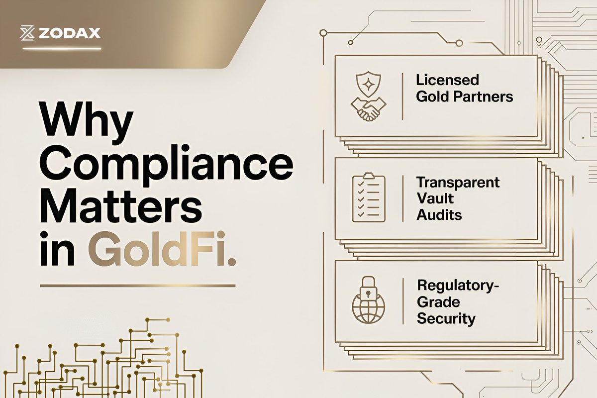 🔒 Why Compliance Matters in GoldFi

In DeFi, speed &amp; profits excite.
But without compliance, trust collapses.

Zodax is built different:
🫱🏻‍🫲🏼 Licensed gold partners
📋 Transparent vault audits
🔒 Regulatory-grade security

Your gold deserves more than hype.
It deserves safety +