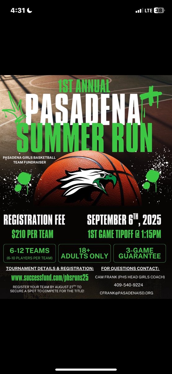 My school basketball team is hosting a tournament 18+ as a fundraiser for us! All the money will help us get stuff that is needed and it can be a fun experience for those who choose to do it ! All the information is below.

successfund.com/phsruns25