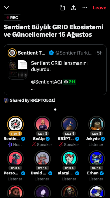 Jekyde (@jekyde) on Twitter photo Tonight I joined the <a href="/SentientTurkiye/">Sentient Türkiye</a> community space. Attendance was high and the agenda was packed.
» We dove into the "GRID" ecosystem introduced as "the world’s largest decentralized AI network." Projects like Arbitrum and Kaito are part of this movement. The logic behind Tonight I joined the <a href="/SentientTurkiye/">Sentient Türkiye</a> community space. Attendance was high and the agenda was packed.
» We dove into the "GRID" ecosystem introduced as "the world’s largest decentralized AI network." Projects like Arbitrum and Kaito are part of this movement. The logic behind