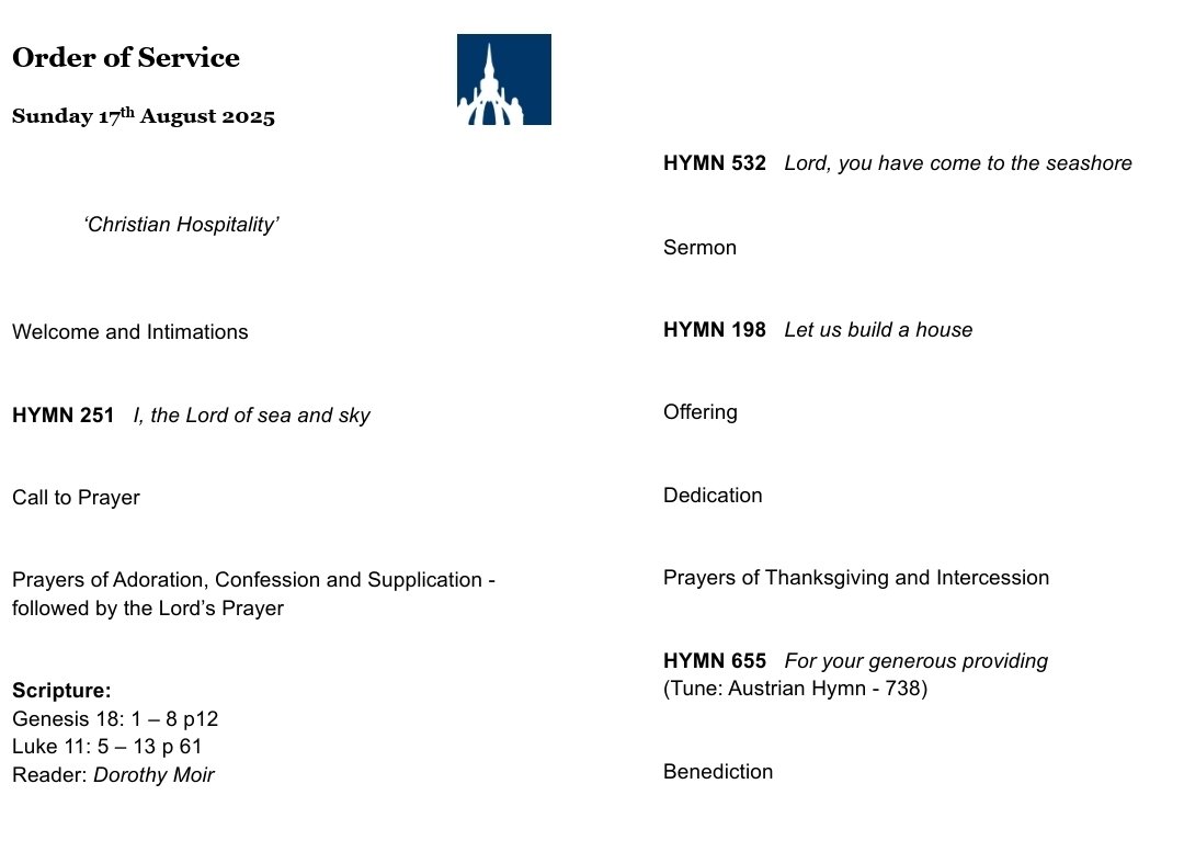 St Leonard's-in-the-Fields,  Perth Sunday Service is at 11am. Come hear Rev Alex Stewart preach about 'Christian Hospitality', which you are guaranteed from our congregation. Refreshments are available in the hall after the service. We hope to see you there.