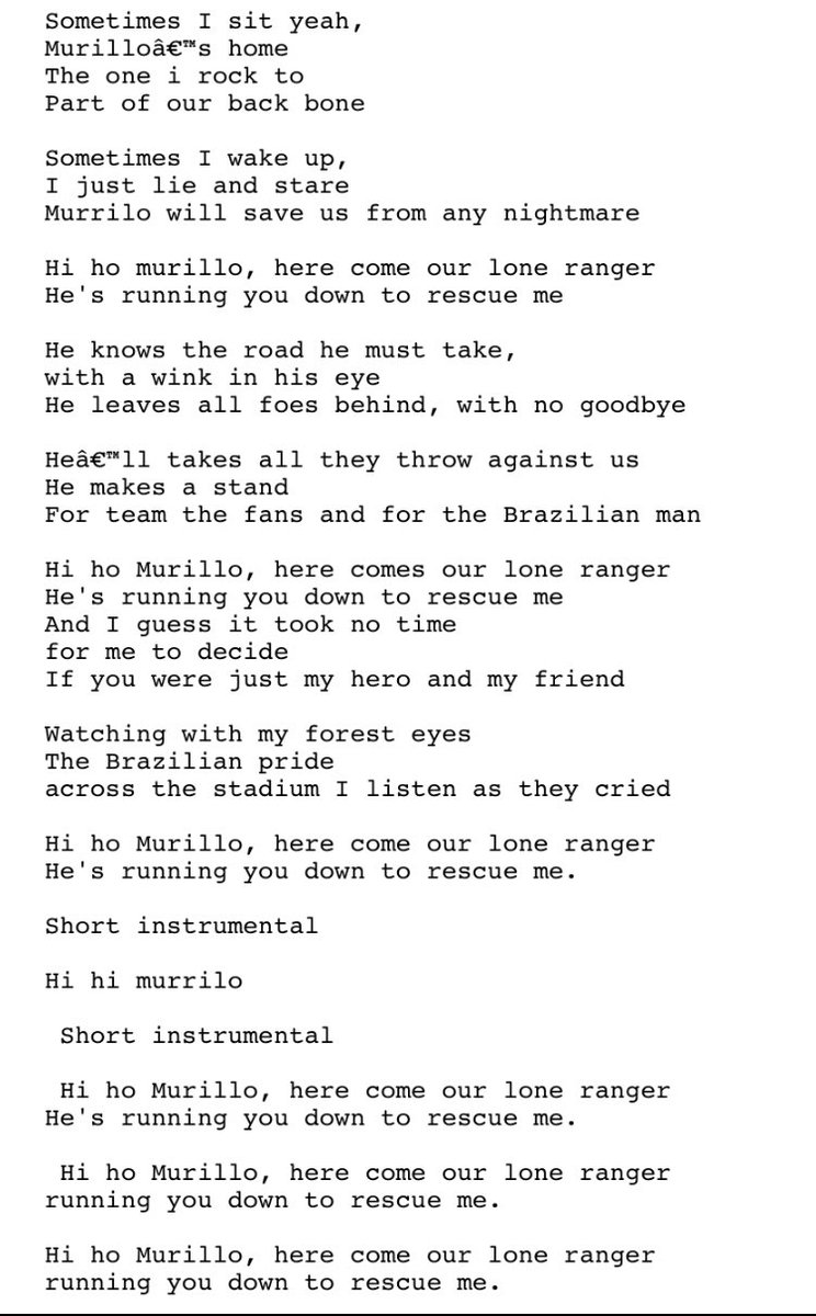 Been thinking of a song for Murillo ages. Then I heard it. Hi-Ho silver by Jim diamond (think intro song to ‘Boon’)….. To the music of hi-ho silver. COYR NFFC