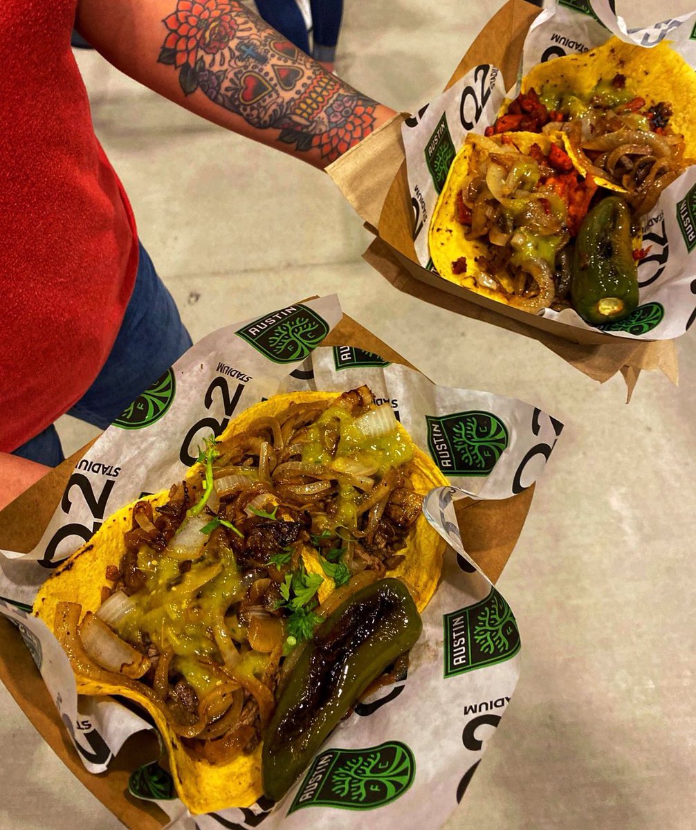 FootyScran's tweet image. Carne Asada &amp;amp; Al Pastor Tacos at Austin FC (@AustinFC @onetaco @Q2Stadium) 

💵 $6.99 (£5) each