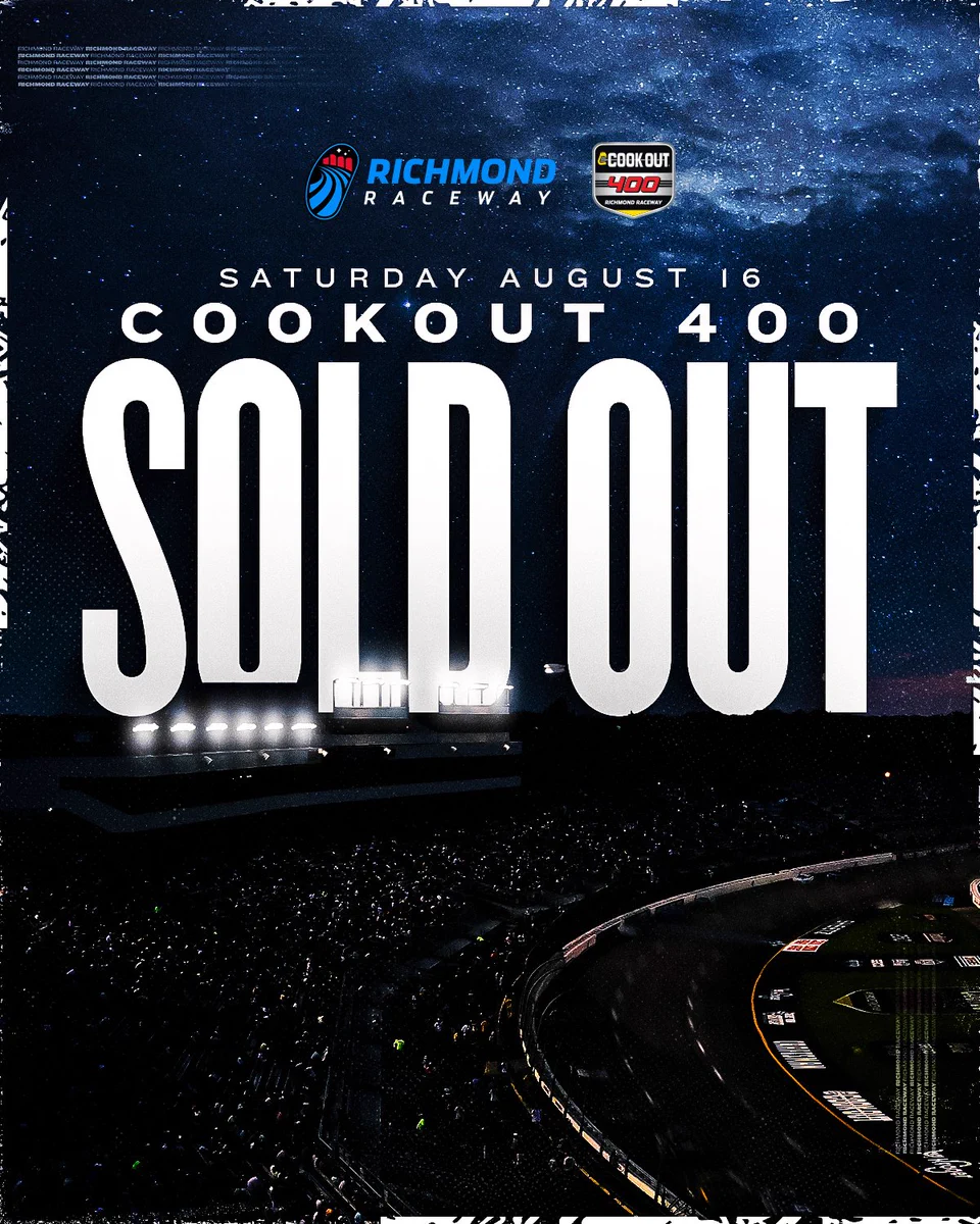 A graphic announcing a sellout for tonight's #CookOut400 at Richmond Raceway