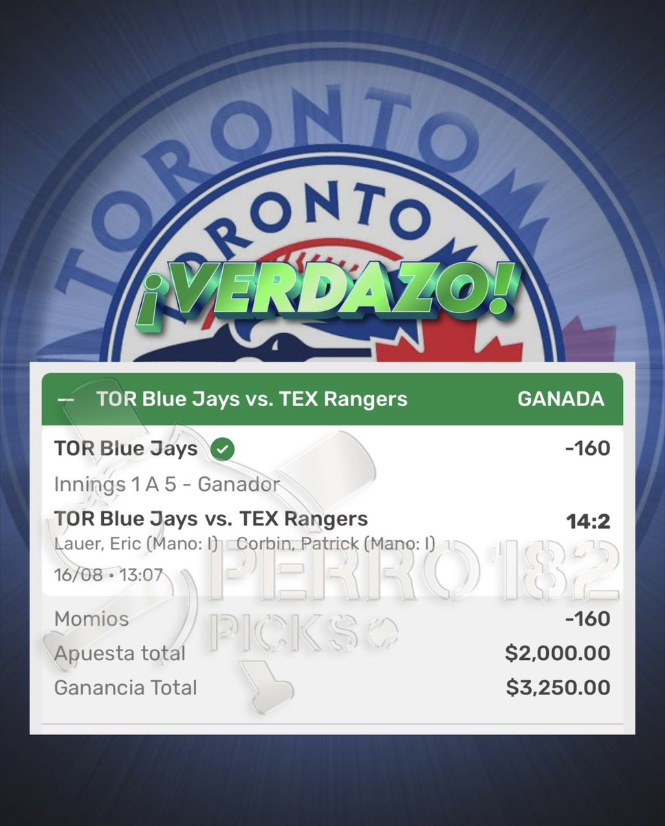 Perro182Picks's tweet photo. Otra vez ganando en el grupo premium.

Hoy fácil y sin sufrirla de la mano de los @BlueJays https://t.co/jYekfRlRBT