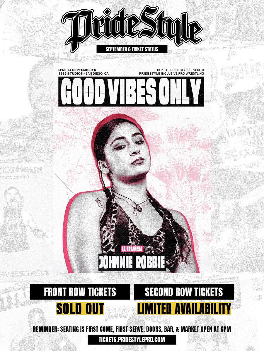 PrideStyle π€ Inclusive Pro Wrestling (@pridestylepro) on Twitter photo π¨π¦ππ§ π¦ππ£π§ π² π¦ππ‘ πππππ’π¨
DOORS @ 6PM
Front Row
π¦π’ππ π’π¨π§
Second Row
πππ ππ§ππ ππ©πππππππππ§π¬
PrideStyle: ππ’π’π π©ππππ¦ π’π‘ππ¬
Sat 9/6 β’ 6PM β’ 1835 Studious β’ San Diego
tickets.pridestylepro.com π¨π¦ππ§ π¦ππ£π§ π² π¦ππ‘ πππππ’π¨
DOORS @ 6PM
Front Row
π¦π’ππ π’π¨π§
Second Row
πππ ππ§ππ ππ©πππππππππ§π¬
PrideStyle: ππ’π’π π©ππππ¦ π’π‘ππ¬
Sat 9/6 β’ 6PM β’ 1835 Studious β’ San Diego
tickets.pridestylepro.com