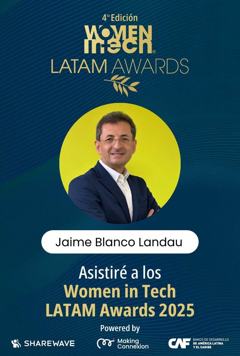 Este 28 d agosto estaré presente en los Women in Tech LATAM Awards 2025, un evento que celebra a las mujeres que están transformando el sector tecnológico en América Latina y el Caribe.

Me uno a esta comunidad para inspirarme y seguir trabajando por una innovación más inclusiva.