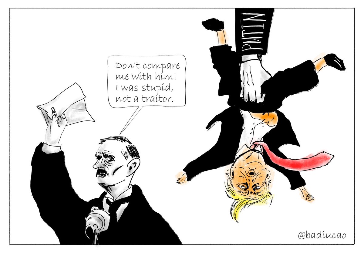 My cartoon published with <a href="/theage/">The Age</a> today on #Trump #Putin meeting.
A lot compare Trump with Chamberlain.
They are wrong.

#alaskasummit