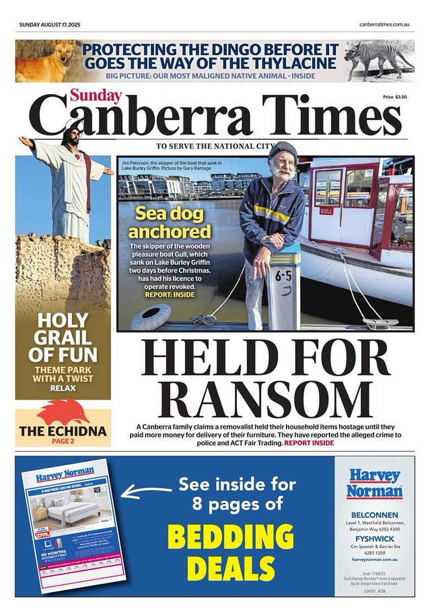 ๐ต๐๐๐๐ ๐ฟ๐๐๐๐ ๐๐๐๐๐ข ๐ฐ (@ukpapers) on Twitter photo ๐ฆ๐บ Held For Ransom
โซA Canberra family claims a removalist they hired for a house move held their household items, including furniture and appliances, "ransom" inside a truck over a fee dispute
โซ<a href="/petleepeter/">Petlee Peter</a>
#frontpagestoday #Australia <a href="/canberratimes/">Canberra Times</a> ๐ฆ๐บ ๐ฆ๐บ Held For Ransom
โซA Canberra family claims a removalist they hired for a house move held their household items, including furniture and appliances, "ransom" inside a truck over a fee dispute
โซ<a href="/petleepeter/">Petlee Peter</a>
#frontpagestoday #Australia <a href="/canberratimes/">Canberra Times</a> ๐ฆ๐บ