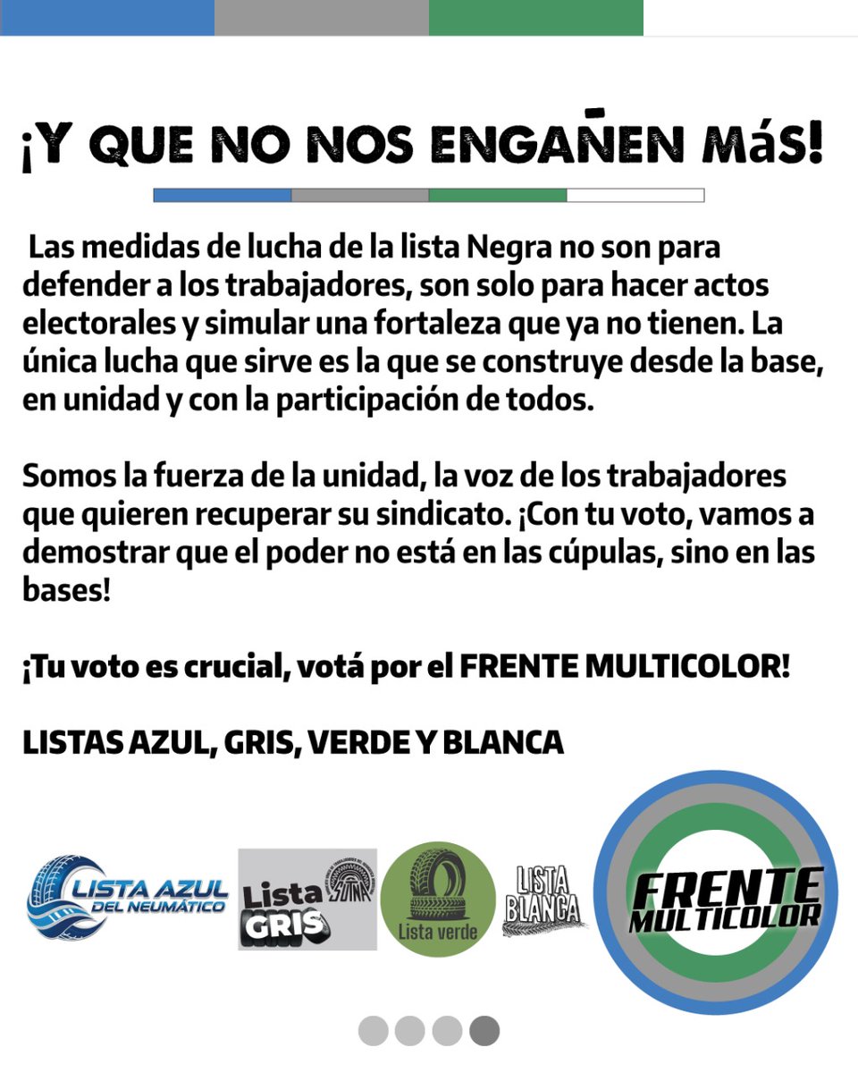 FteMulticolor's tweet photo. 👉🏽 Recuperemos nuestro sindicato para luchar por lo que necesitamos: el salario, la obra social, nuestras condiciones de trabajo y contra los despidos: Reincorporación ya
Y que los trabajadores decidamos todo desde abajo

📢 VOTÁ LISTA AZUL/GRIS/ VERDE/ BLANCA 

Frente Multicolor https://t.co/6FVxb0UJ8b