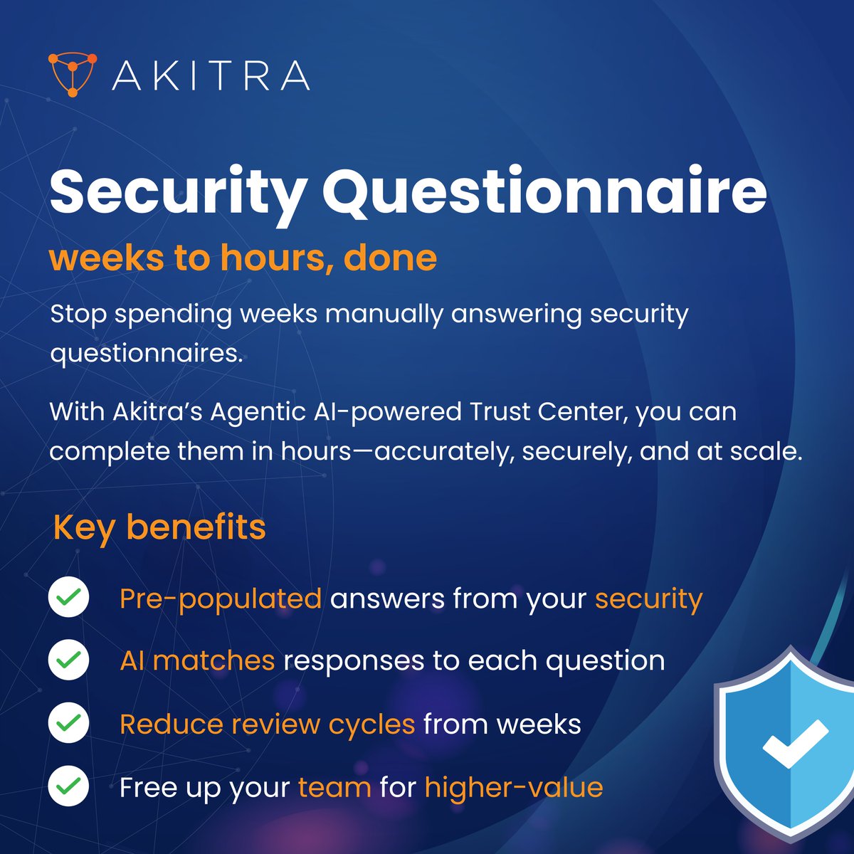 Akitra_Inc's tweet image. ⏳ Weeks of work → ⏱️ just hours.
With Akitra’s #AgenticAI, #SecurityQuestionnaires practically answer themselves—pulling directly from your verified #TrustCenter documents and mapping responses automatically.

🔗 See how it works:akitra.com/security-quest…