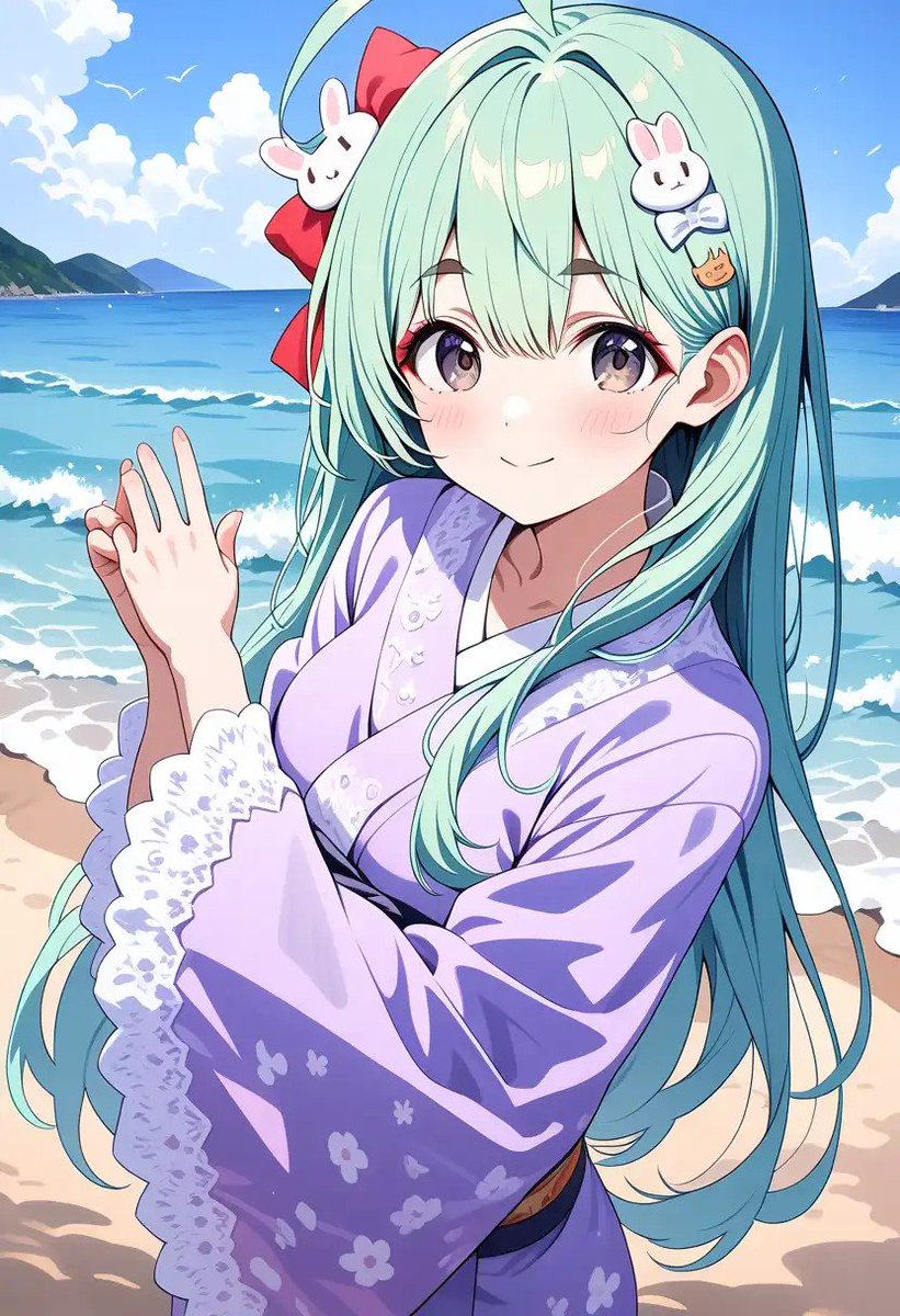 海水浴場で浴衣姿って変だなと思っているんでしょ？

だけど浴衣の下は悩殺水着なのですよ❤
#AIart #AIイラスト #AI 女子高生