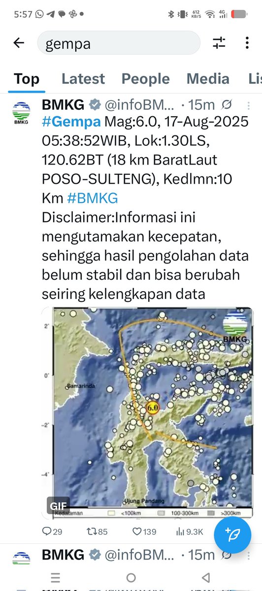 Gempa 6 SR di kedalaman 10 pagi ini..semoga semua selamat