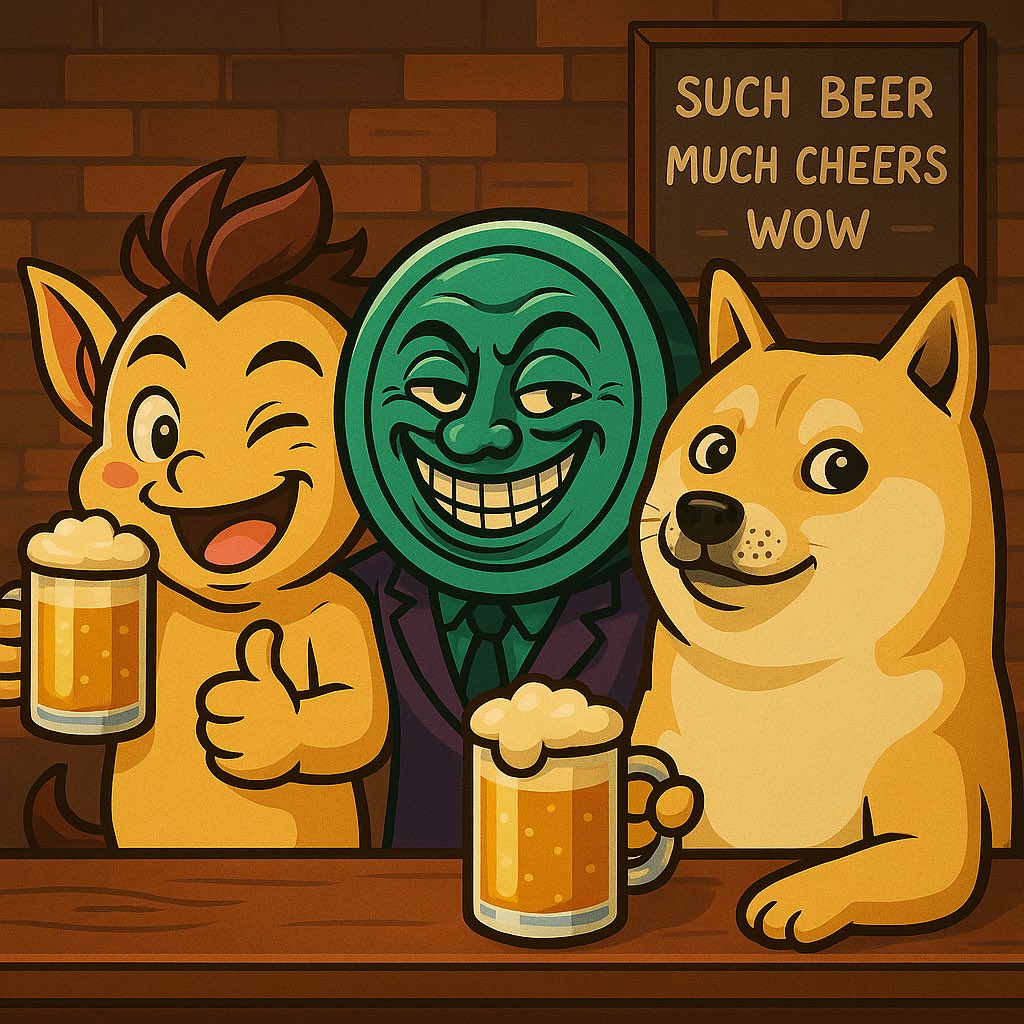 0zfuture's tweet photo. 3 Legends walk into a bar 🍺… LOLO, Solino & Doge.
Result: Market instantly +1000% 🚀😂”
#LOLO #Solino #Doge #BeerMeme #SuchBeerMuchCheers #CryptoBar #MemeCoinVibes #MemeCoinMagic #DegenLife #ToTheMoon #CryptoFam #MemeArmy #CryptoCulture #BullMarket2025 #DogecoinVibes #MemeTakeover #CryptoComedy #BeerGang #CryptoLegends #MemeEconomy