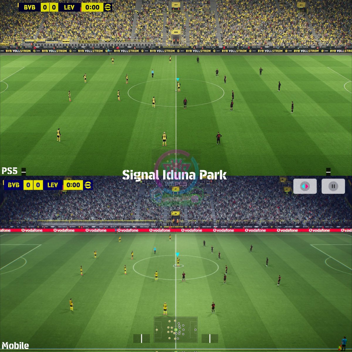 Day and Night graphics comparison between Mobile and PS5 versions

🏟️ Signal Iduna Park

🏆Winner 🌞: PS5

🏆Winner 🌙: PS5

In my opinion Signal Iduna Park has the best and most natural color scheme of grass and lighting among all the eFootball stadiums
#eFootball2026 #eFootball