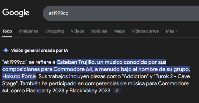 No soy tan desconocido para la IA de Google. Curioso que se le dé mayor relevancia a mis covers para Commodore 64 jsksdjask.