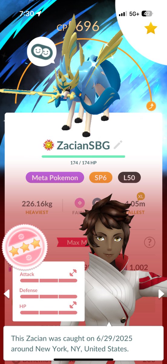 THEE_SNAX's tweet photo. Just a few PoGO updates:
-Recently got a shundo during GOFest
-Decided to use my Bottle Cap on a Shiny Zacian with a special background 
-Won GO Fest as you see 😉
-Got some cool new shinies for the Living Shiny Dex https://t.co/b6wOE0WjXK