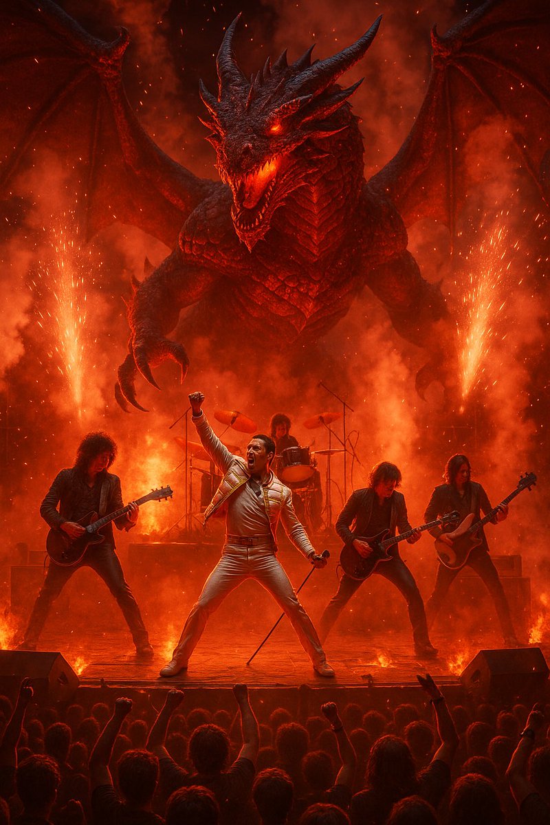 SubAiArt's tweet photo. When Queen goes full inferno and the dragon joins the encore.
This isn’t just a concert it’s a summoning ritual. 🔥🐉🎸 #AIArt #RockFantasy #EpicConcert #DragonMetal #VisualStorytelling #FantasyArt #QueenVibes #DigitalArt https://t.co/54hjGSFaC5