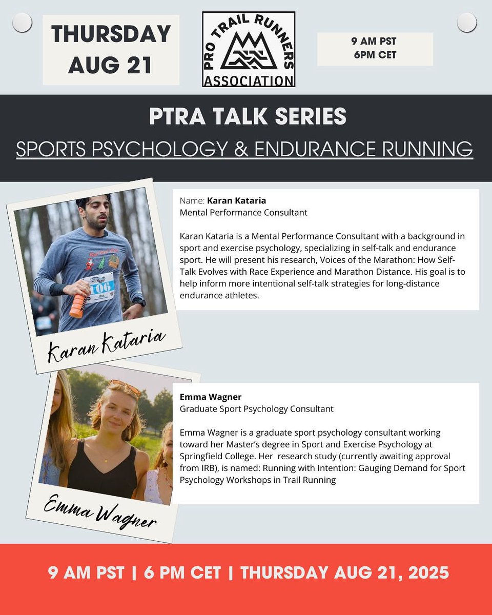 PTRA TALK SERIES 6 about psychology and endurance running. You can sign in here: docs.google.com/forms/d/e/1FAI…
