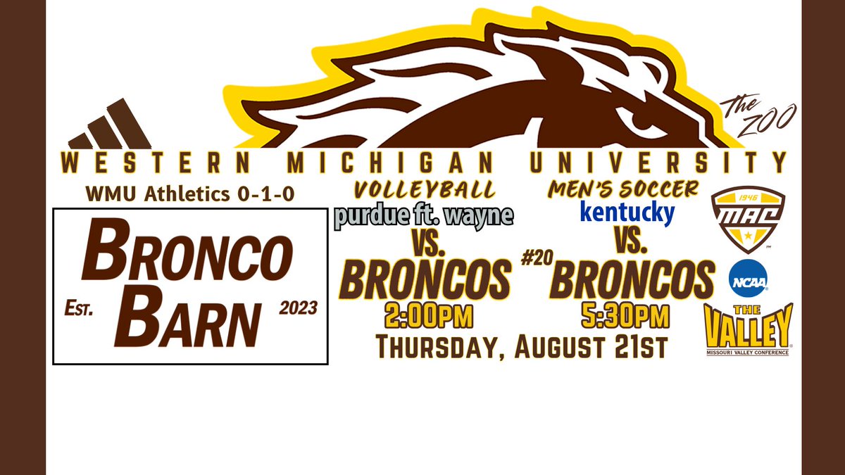 BroncoBarn's tweet image. Bronco Doubleheader Thursday!

#NewBackgroundPic
#MACtion
#TheValleyRunsDeep