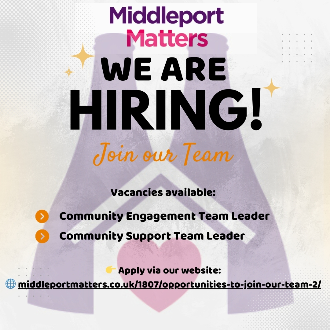 🌟 We’re Hiring!🌟
At Middleport Matters, we bring people together, support wellbeing, and improve our neighbourhood.

We’re looking for passionate and inspiring leaders to join our team.
Closing Date: 25th August | Interviews: w/c 1st Sept

Apply online:
middleportmatters.co.uk/1807/opportuni…