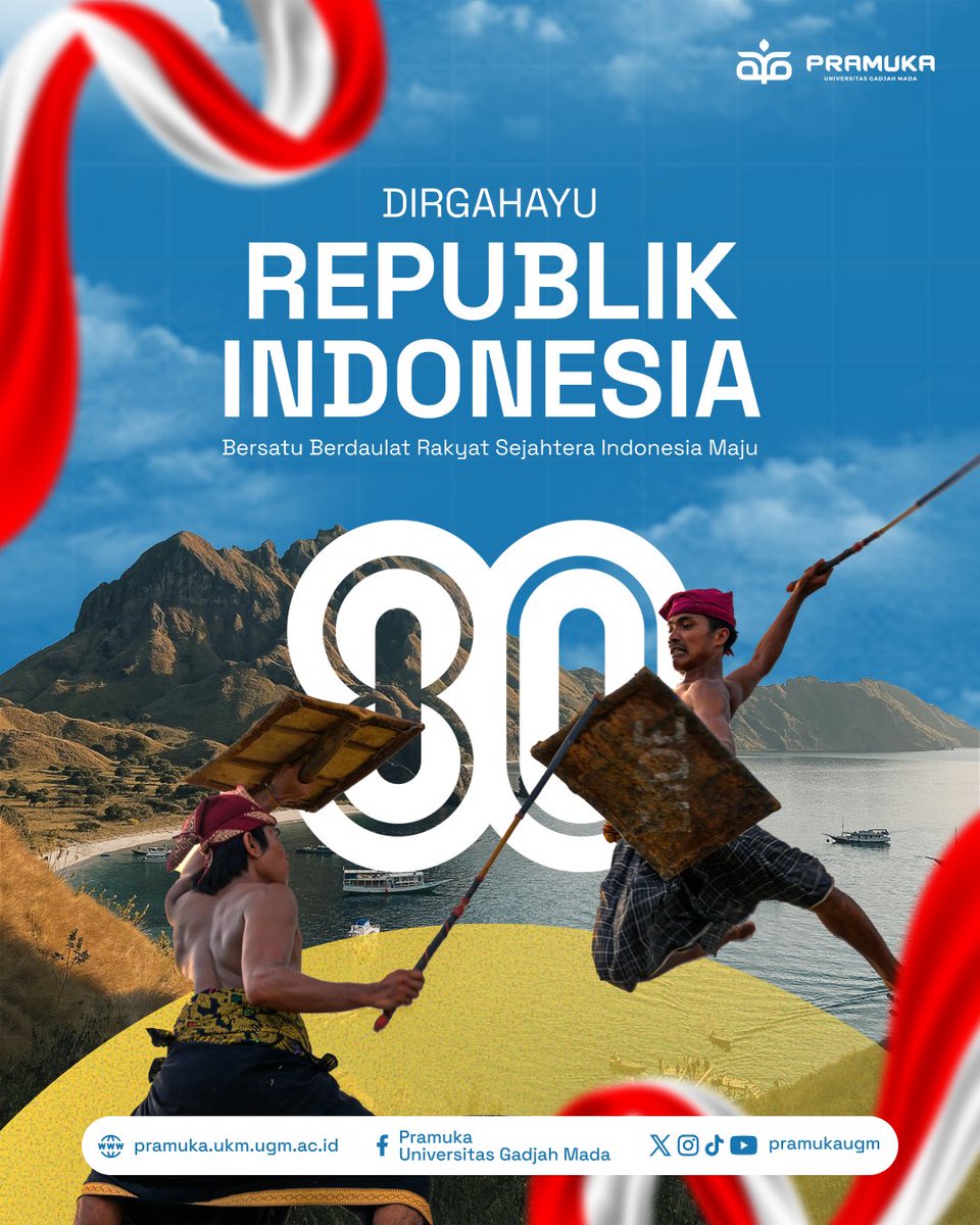 PramukaUGM's tweet photo. DIRGAHAYU RI KE-80!🇮🇩

Indonesia bukan hanya tentang peta, tapi tentang jutaan cerita, ribuan budaya, dan semangat yang tak pernah padam. Sebagai Tunas Bangsa, Pramuka UGM bangga dan siap untuk terus berkarya, menjaga persatuan, dan membawa nama Indonesia lebih tinggi! 🙌🏻 https://t.co/W6fUYwMzH4