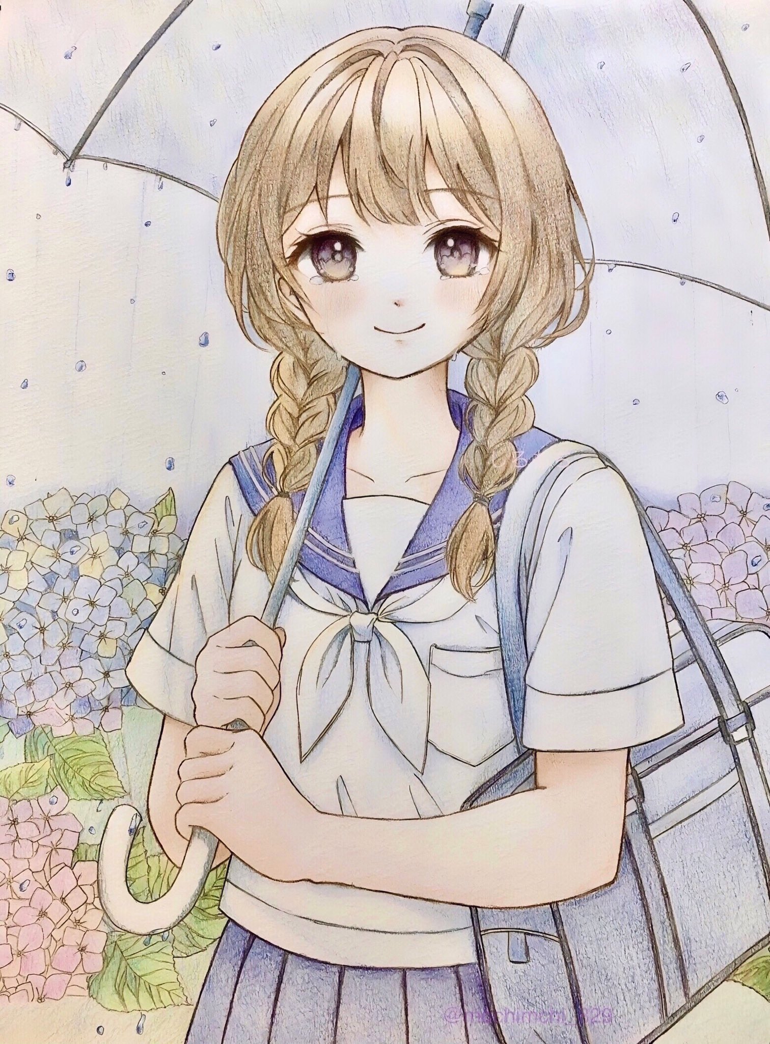 絵　ワンちゃんと紫陽花 紫陽花(1/5)」 by SARIA｜Artmeter｜暮らしを彩るアートが