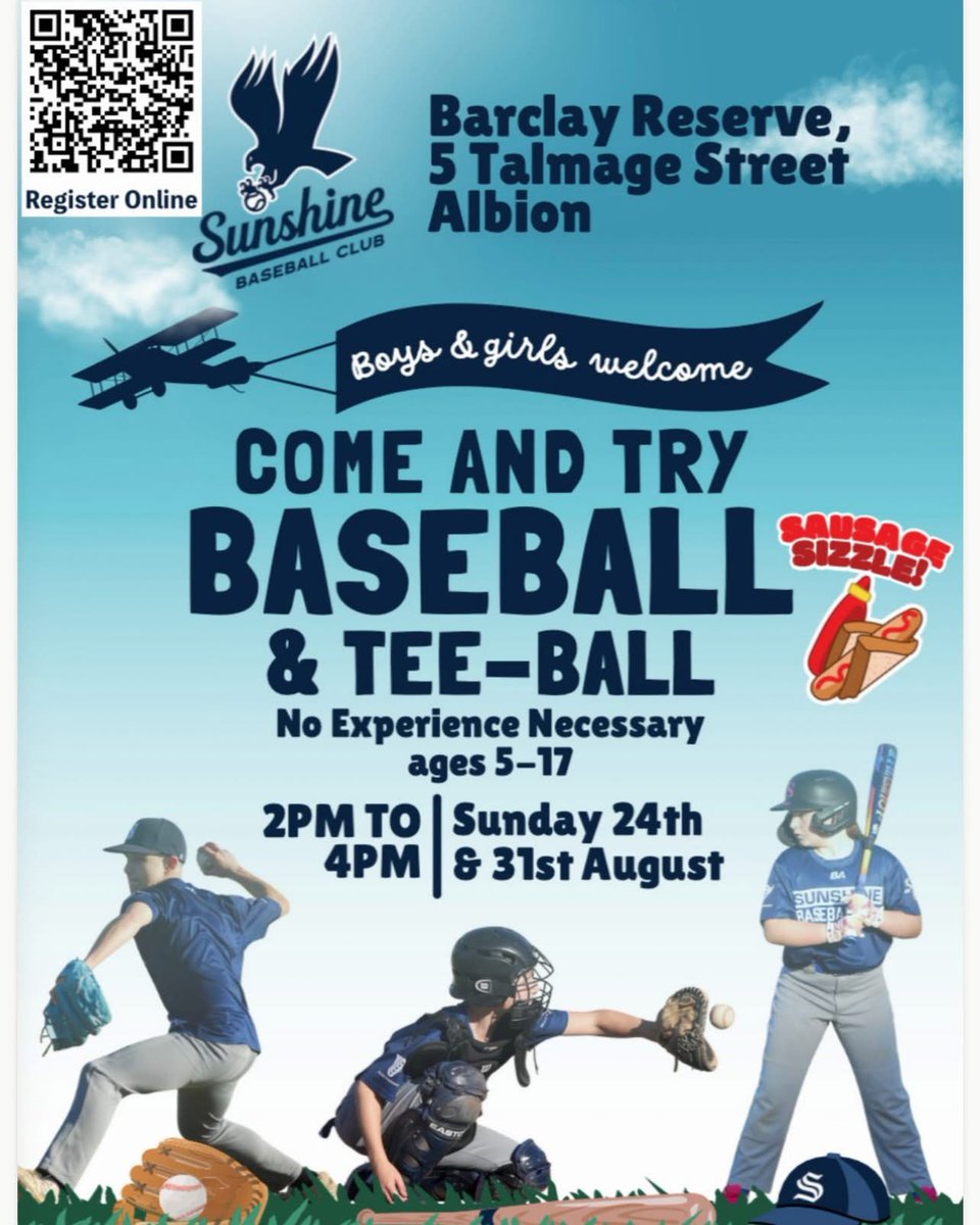 Melbourne Aces (@melbourneaces) on Twitter photo Our friends and great Aces supporters @sunshinebaseballclub have a come and try day on Sunday 24th August. Get along and join in the fun ⚾
You can register online ⬇
forms.gle/rEHaaCpwpWh4Uo…
Or you can email Kerry sbcjuniors@outlook.com or call 0411 146 676 Our friends and great Aces supporters @sunshinebaseballclub have a come and try day on Sunday 24th August. Get along and join in the fun ⚾
You can register online ⬇
forms.gle/rEHaaCpwpWh4Uo…
Or you can email Kerry sbcjuniors@outlook.com or call 0411 146 676