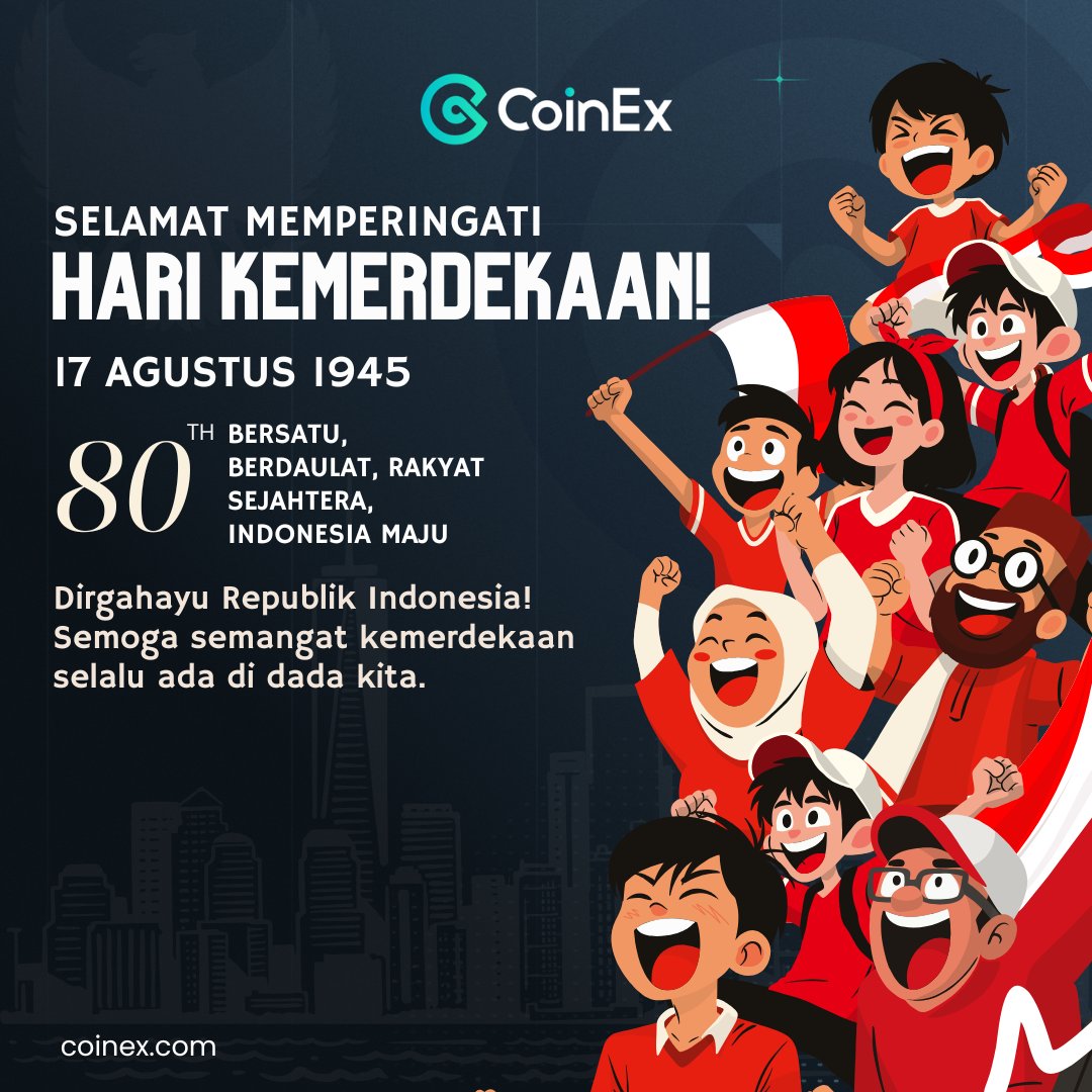 CoinExIndonesia's tweet photo. 🎉 Dirgahayu Republik Indonesia ke-80! 🇮🇩

Dari semangat juang pahlawan, kita teruskan menjadi semangat inovasi tanpa batas. 🚀

Merdeka adalah keberanian untuk terus maju! 🔥 https://t.co/gjjioKQtWB
