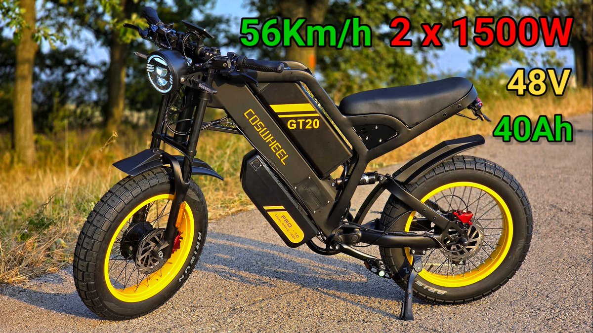 youtu.be/jZ9mcdAy2vs
Coswheel GT20 Pro 48V 3000W eBike with 1.92KWh Dual LiIon Battery