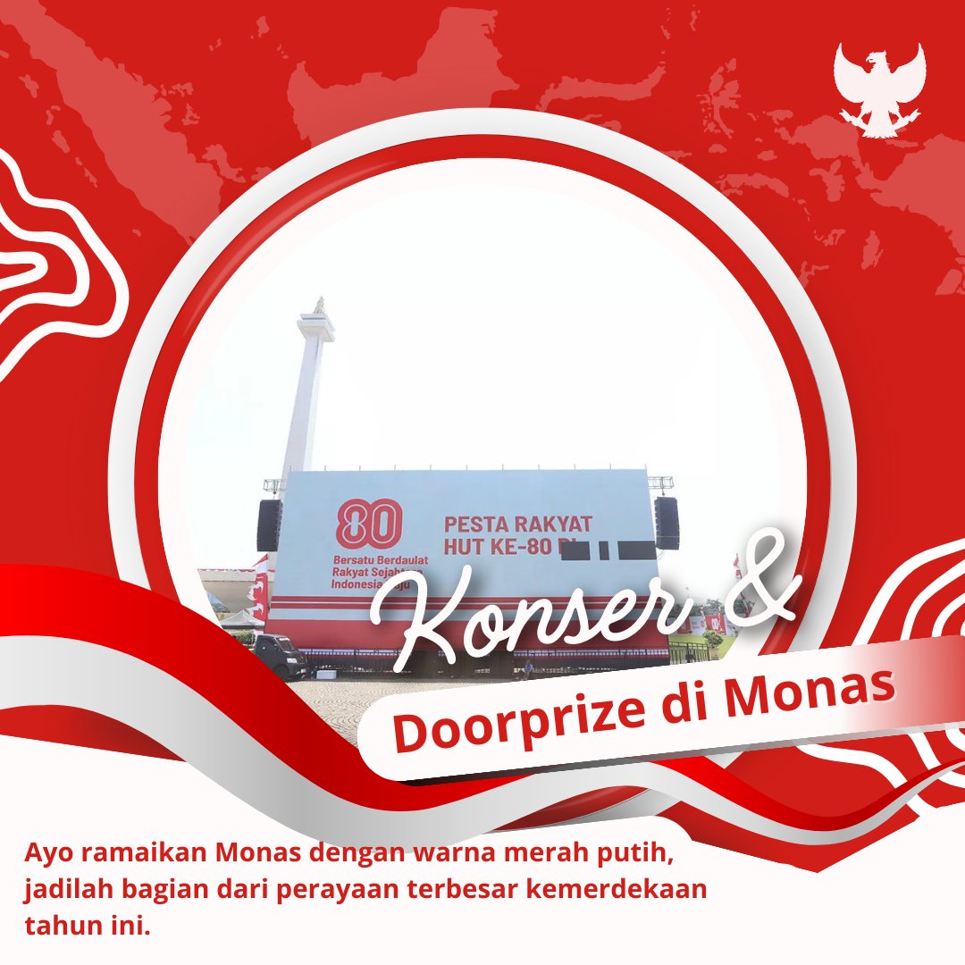 febrwuari's tweet photo. Jangan lupa ikutan yaaa konser dan lomba lomba karena banyak doorprize dalam merayakan pesta rakyat di Monas! Langkah Menuju Makmur

#HUT80RI
#BersatuBerdaulat
#RakyatSejahtera https://t.co/PufxFRre8C