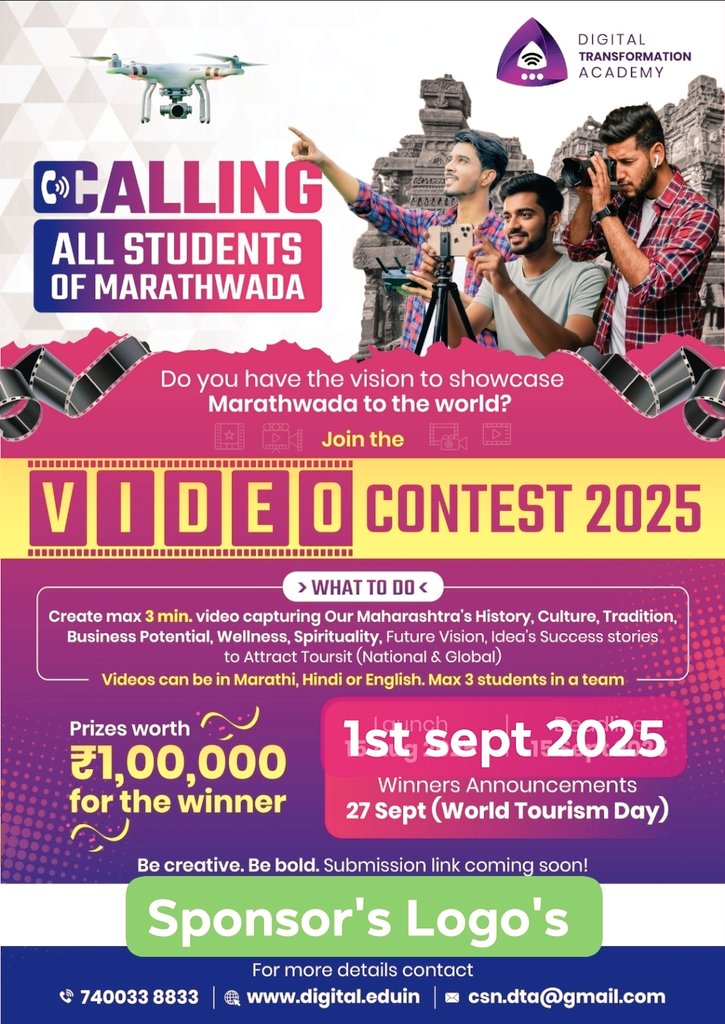 digitalxacademy's tweet image. 🎬 🚀 Invitation to Collaborate &amp;amp; Sponsor India&apos;s 1st Innovative Contest.

Unleashing Youth Power through Innovation, Impact &amp;amp; Identity

We’re Excited to announce the launch of India’s 1st National Video Contest designed exclusively for students — a movement to ignite young…