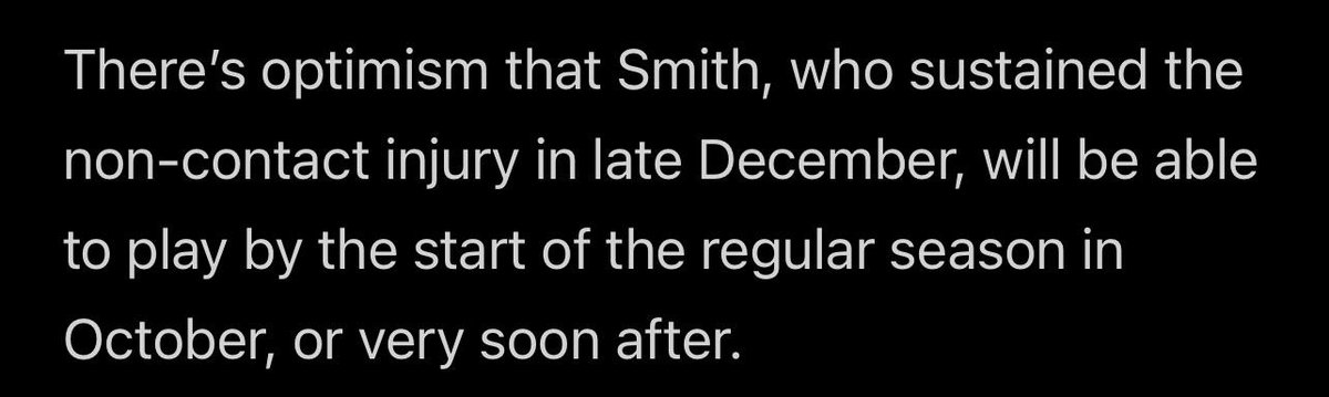 Good news! Jackson reports hope that Smith, injured in December, could be back on the field as early as October or right after. Fingers crossed! 🤞🏈