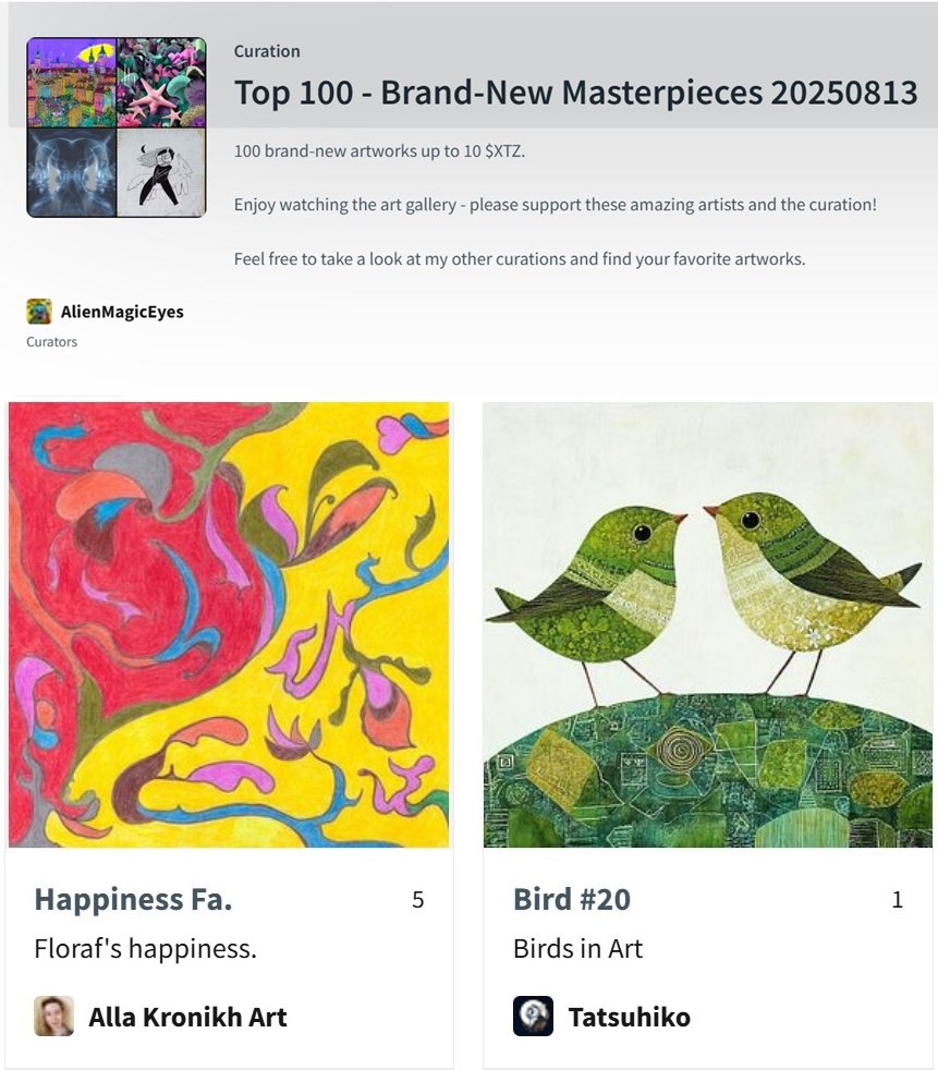AKronikh778's tweet image. My dear @AlienMagicEyes , thank you!!!
🥰🌷🥰🌷🥰🌷🥰🌷🥰🌷
My work  "Happiness Fa" is in catalog "Top 100 - Brand-New Masterpieces 20250813".
This is HAPPINESS !

#happiness #love #catalog #NTFS #NFTCommunity #news #art #artist #success #fame