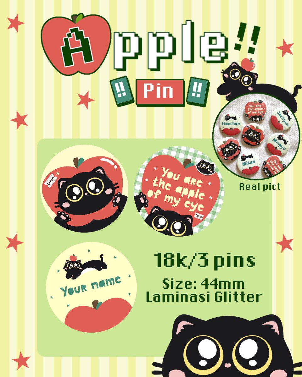 mitaa_stdio's tweet image. Repost are apreciated &amp;lt;3

🍎 OPEN PRE ORDER Apple Pin 🍎

🗓️ 17 Agustus - 24 Agustus 2025

Details:
- Size 44 mm
- Laminasi Glitter
 - 1 set get 3 pins

Price: Rp 18.000,00 
Dp: Rp 8.000,00 

📍Jawa Tengah

🍎 Link form
docs.google.com/forms/d/1UZ59n…
