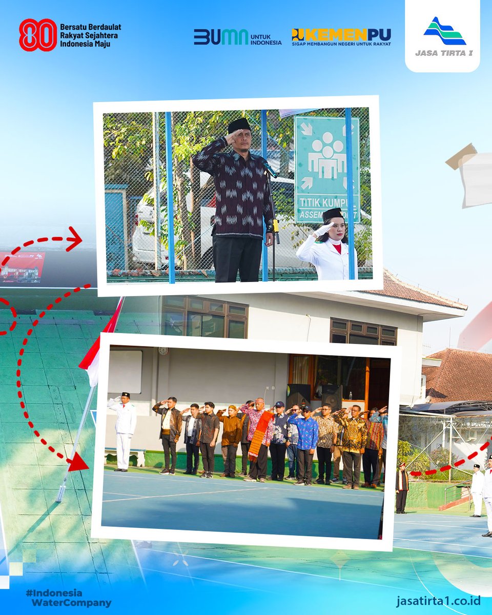 perumjasatirta1's tweet photo. Hi JTzen 👋✨

Pagi ini, suasana Lapangan Tenis Kantor Pusat Perum Jasa Tirta I terasa begitu khidmat. Seluruh insan PJT I berkumpul dalam Upacara Bendera memperingati HUT Kemerdekaan Republik Indonesia ke-80.

Upacara dipimpin langsung oleh Direktur Utama, Bapak Fahmi Hidayat, https://t.co/tYcnH9Dto9