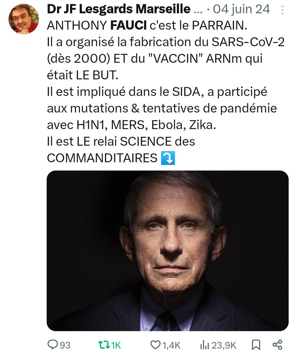 Dr JF Lesgards Marseille (@marseille_jeff) on Twitter photo Si <a href="/TulsiGabbard/">Tulsi Gabbard 🌺</a> et <a href="/SecKennedy/">Secretary Kennedy</a>
font tomber Fauci, ce qui serait plus que justice, alors on pourra penser à s'occuper des nôtres...
x.com/marseille_jeff… ⤵️ Si <a href="/TulsiGabbard/">Tulsi Gabbard 🌺</a> et <a href="/SecKennedy/">Secretary Kennedy</a>
font tomber Fauci, ce qui serait plus que justice, alors on pourra penser à s'occuper des nôtres...
x.com/marseille_jeff… ⤵️