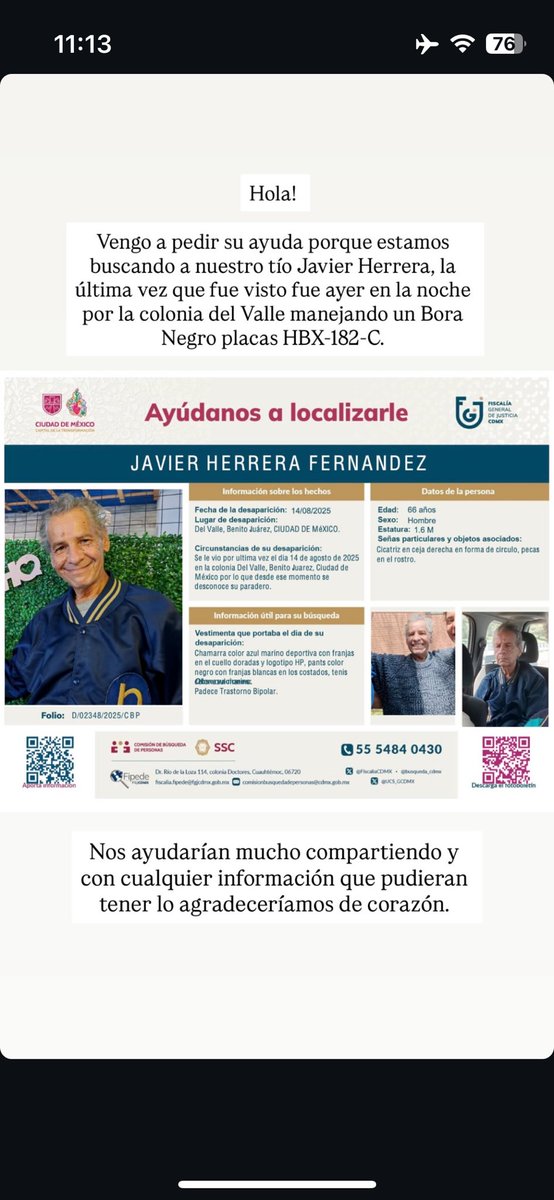 Hola me ayudan difundiendo por favor, es mi tío.