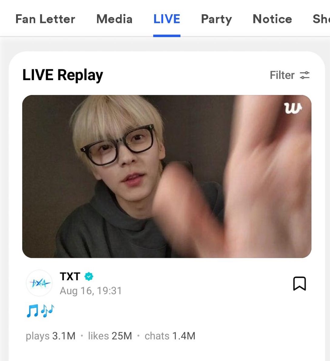 INFO | 180825 | #SOOBIN traza un nuevo récord con su live más largo (5h 30min), y views en tiempo real (3.1M) y con más likes (25M) en weverse 🤍

#TOMORROW_X_TOGETHER <a href="/TXT_members/">TOMORROW X TOGETHER</a>