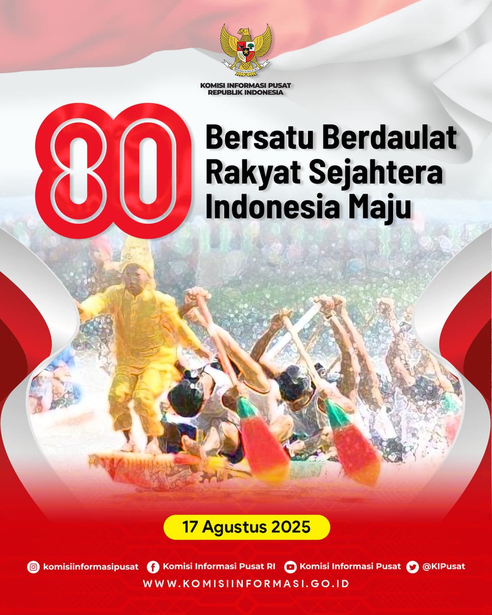Komisi Informasi Pusat RI (@kipusat) on Twitter photo Dirgahayu Republik Indonesia ke-80
Dengan semangat kemerdekaan, mari kita bersatu berdaulat demi Indonesia yang maju, transparan, dan berkeadilan.. 
#DirgahayuRI
#KIPusat
#HakAndaUntukTahu Dirgahayu Republik Indonesia ke-80
Dengan semangat kemerdekaan, mari kita bersatu berdaulat demi Indonesia yang maju, transparan, dan berkeadilan.. 
#DirgahayuRI
#KIPusat
#HakAndaUntukTahu