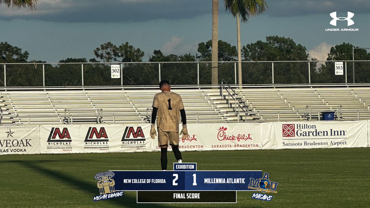 FINAL: The Banyans take it 2–1! 🌴⚽
<a href="/NCFBanyansmsoc/">NCF Men’s Soccer</a> earns the win in their Exhibition Match behind goals from Sebastián Pedraza and Juan Palomino. 💪
#GoMightyBanyans #soccerinthesun
