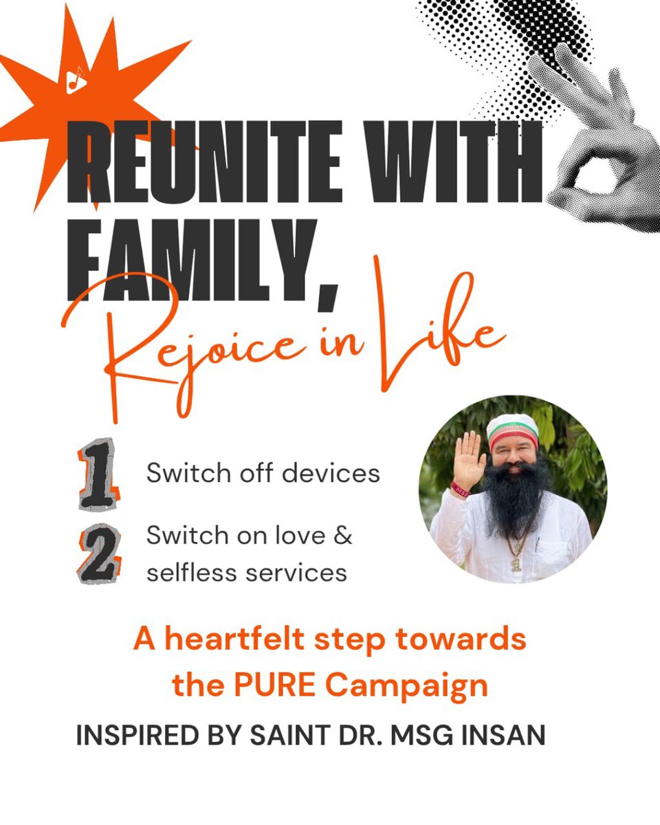रिश्तों को उचित समय दिया जाए तो वे बेहतर बन सकते ह

आजकल की व्यस्ततम ज़िंदगी ने इस  समय को छीन लिया है

लेकिन Saint Dr MSG एक बेहतरीन #PURE अभियान है जिसकी शुरुआत इस कीमती समय को वापस पाने के लिए की गई है इसके लिए हफ़्ते में आधा दिन डिजिटल उपवास रखे और आधा दिन परिवार के साथ बिताए